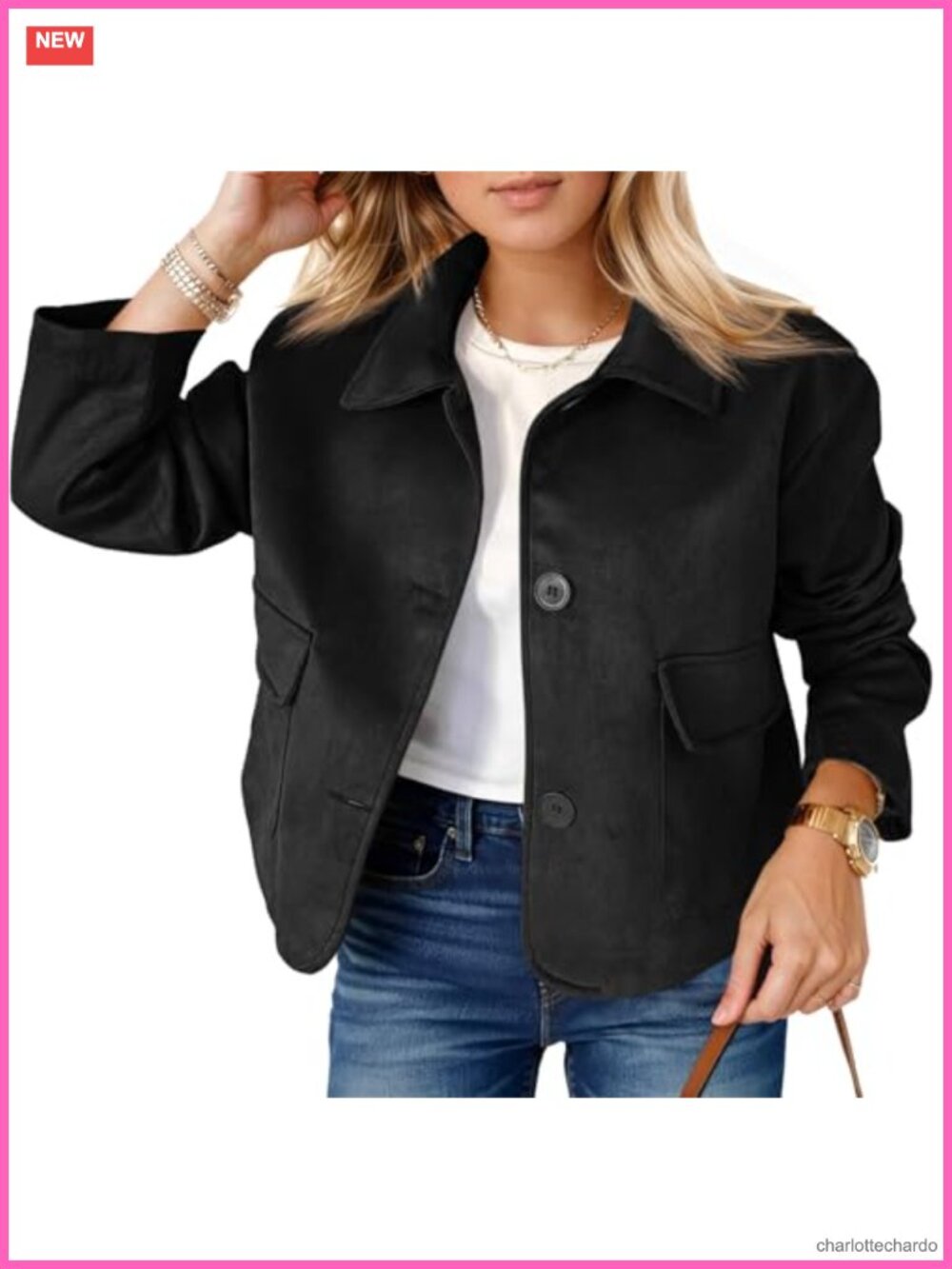 Faux Suede Cropped Button Down Shacket Casual Jacket